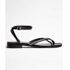 Zadig & Voltaire Sandals Size 41 Rockzy Patent Chains Silver Noir Flats